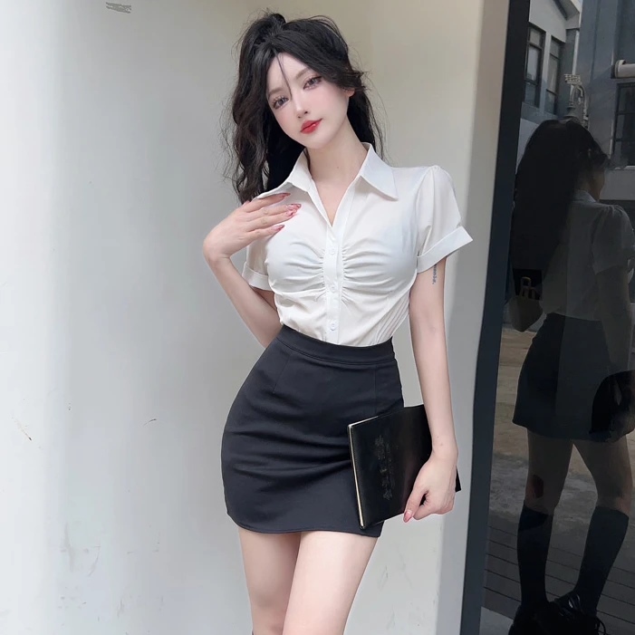 夏季职业装夜总店时尚短袖衬衫套裙气质女神范工作服酒店前台工装