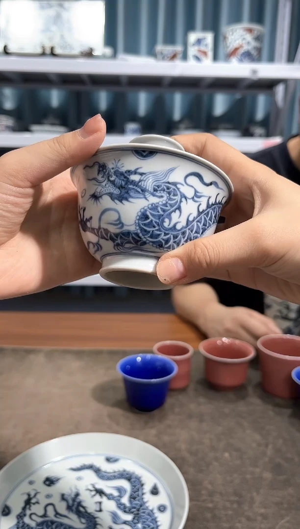 【峰良窑】仿元青花龙纹盖碗