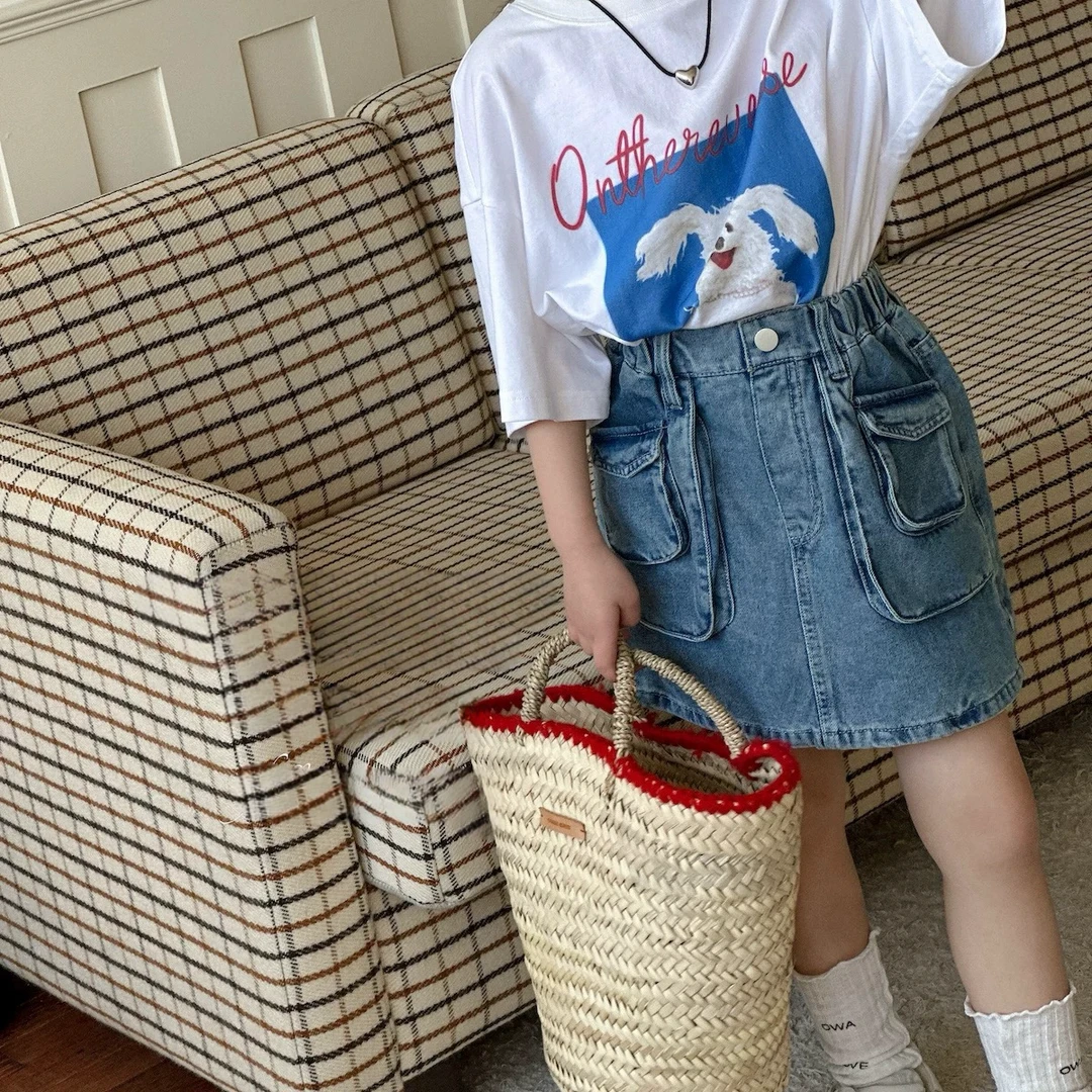 242S244新款时尚蓝色工装牛仔半裙