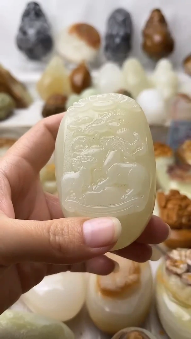 石材古青石棉纹正常不退换三羊开泰