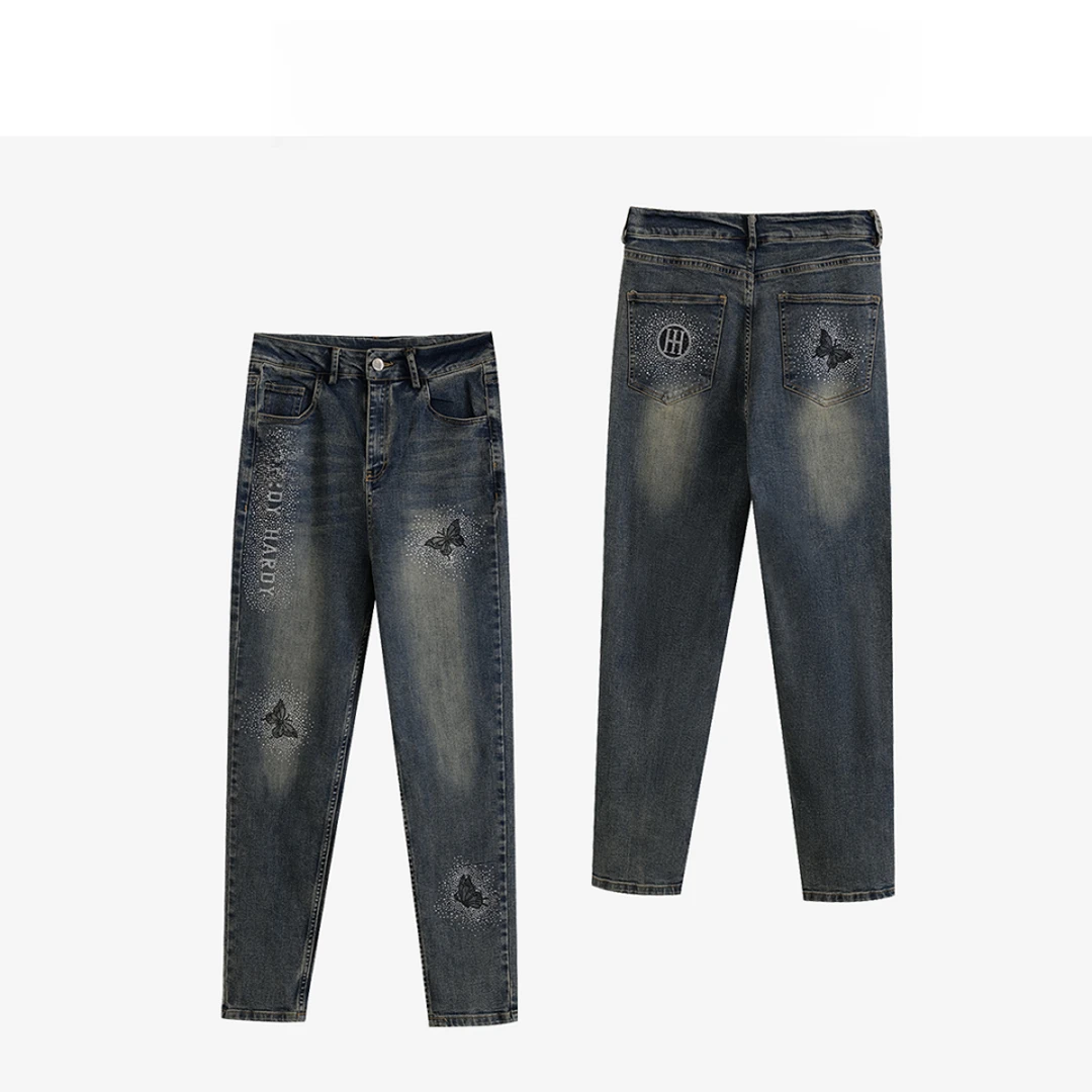 HD-蓝色时尚休闲百搭春季破洞修身牛仔裤