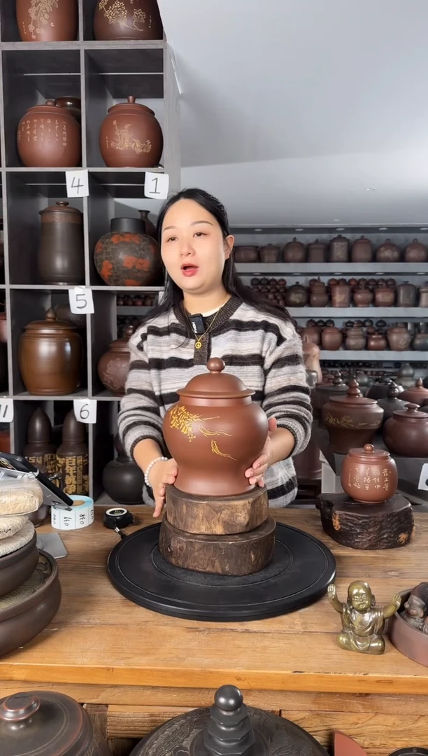 本陶手作坭兴陶1斤装将军罐茶叶罐手工痕迹