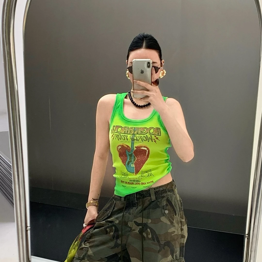 LY家5310#R.D 桃心印花宽松百搭吊带背心