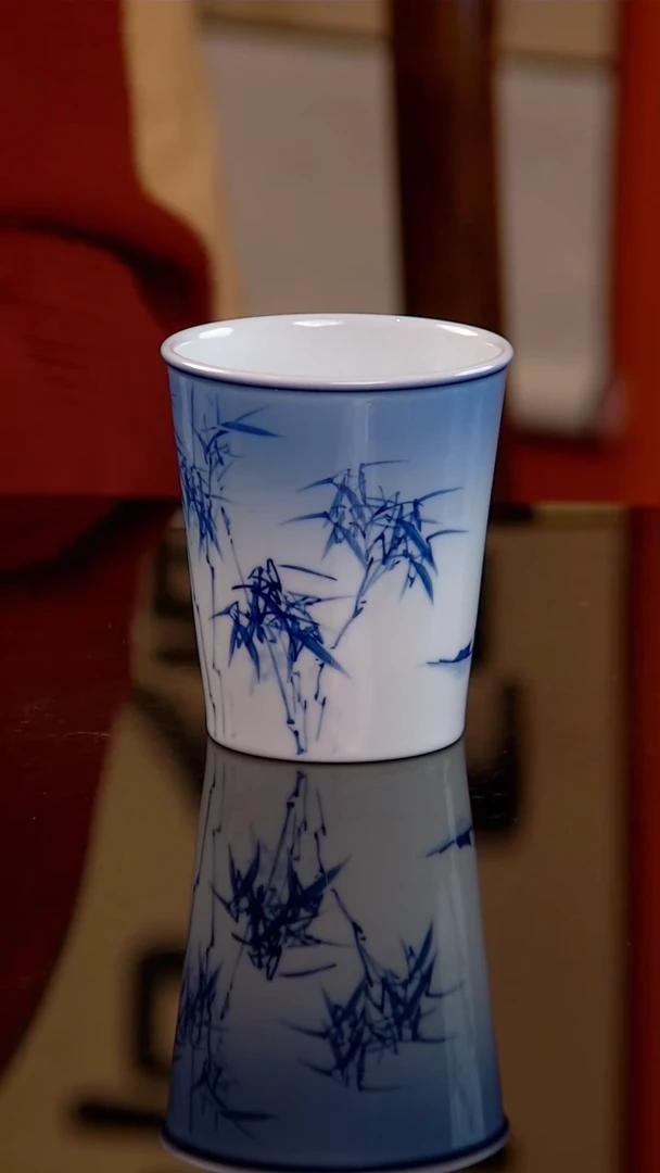 福利款高金堂作青花清风明月小可乐杯