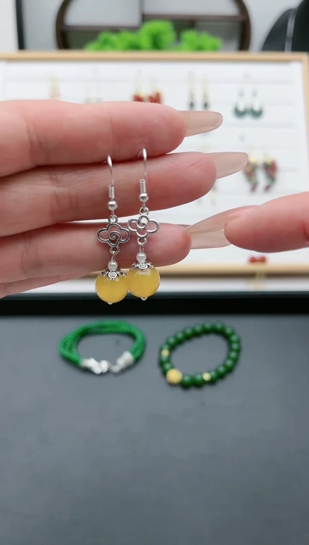 【闪购商品】玛瑙/玉髓耳饰银S925镶嵌351