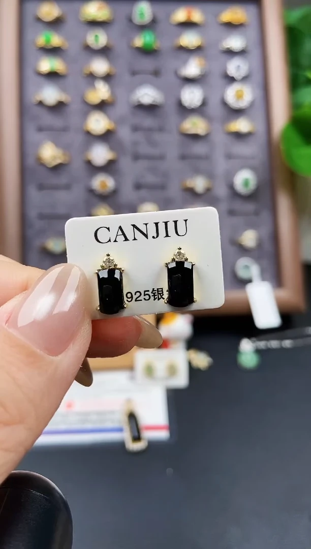 银S925镶嵌翡翠耳饰12