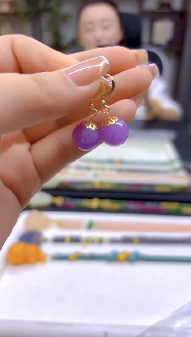 翡翠14K金镶嵌耳饰DIY款E494