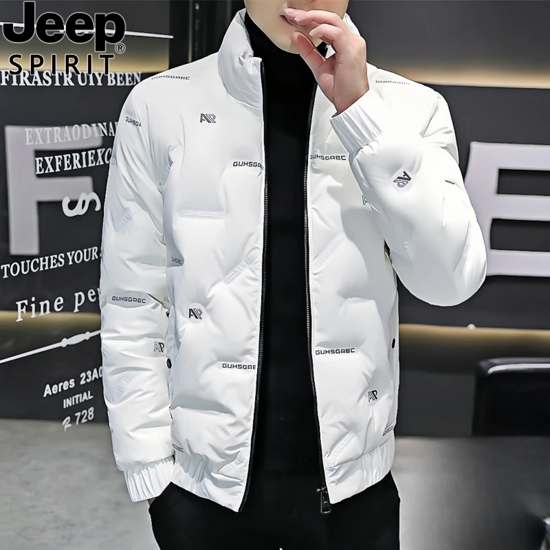 JEEPSPIRIT吉普防寒服短款立领款保暖轻薄防寒冬装白色休闲外套男