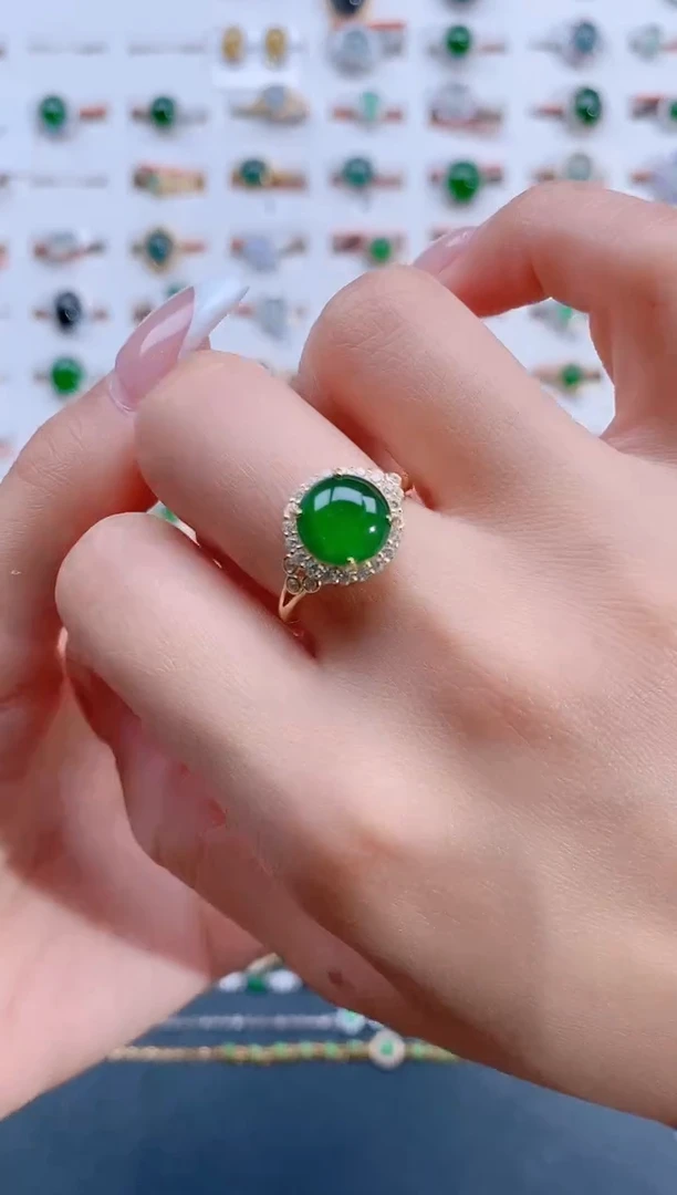 翡翠戒指银S925镶嵌天然翡翠