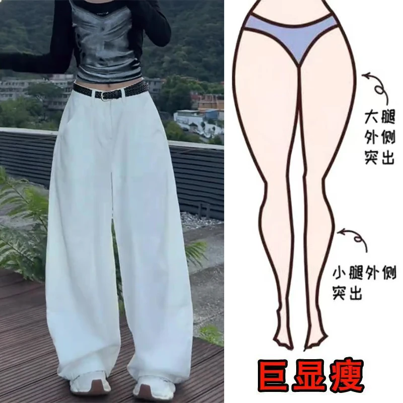 早秋新款时尚简约气质设计感通勤风遮肉显瘦高腰百搭阔腿牛仔裤