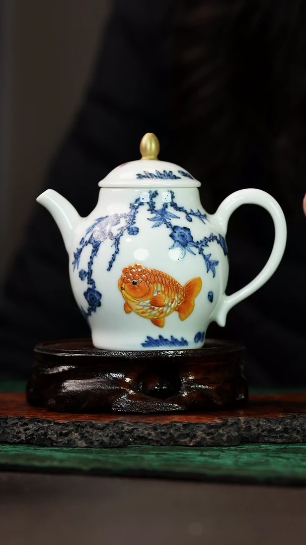 元煦和晓 桃花金鱼小壶