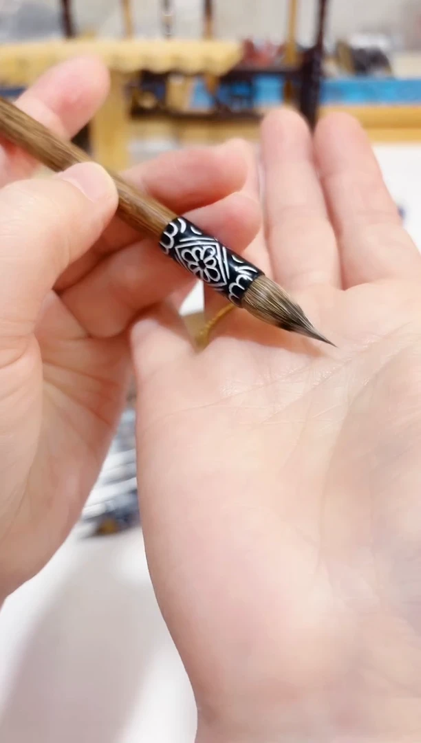 鸡翅木花斗三副三花紫毫鸡距毛笔1支  出锋2.4 口径0.8