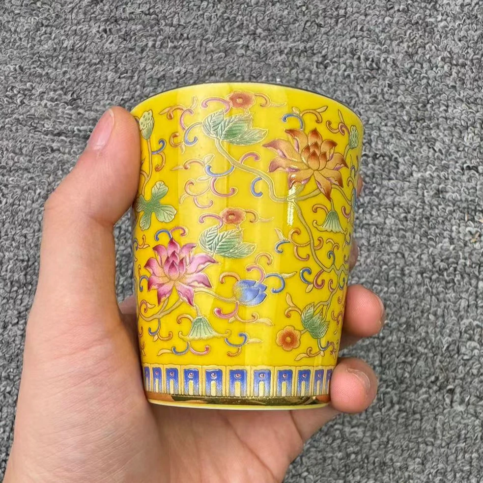 德化珐琅彩红牡丹可乐杯A56