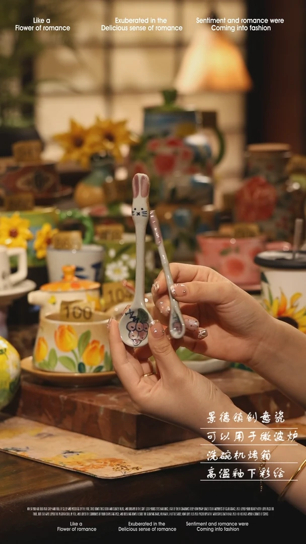 陶瓷随机景德镇高温手绘釉下彩设计师款式