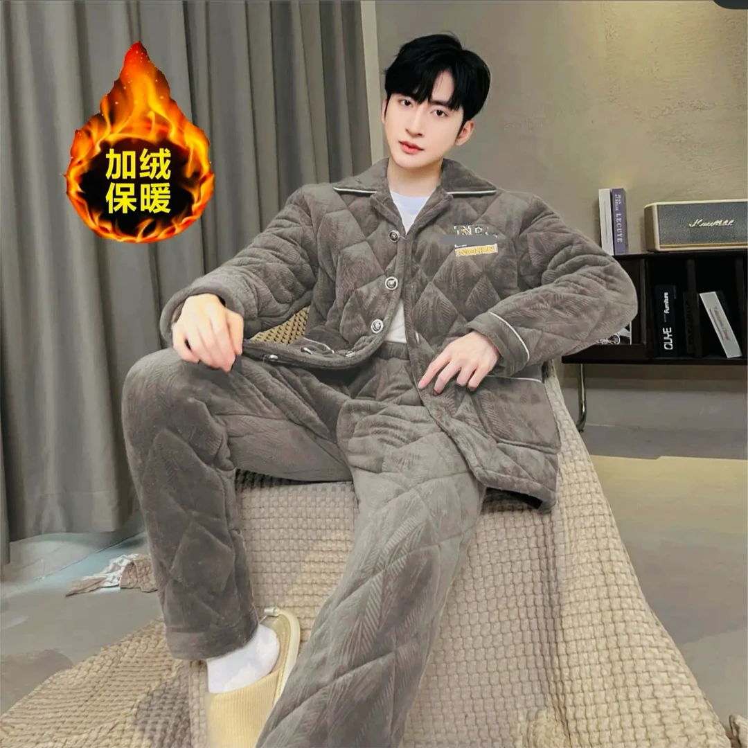 0139加厚加绒款男士睡衣保暖家居服套装可外穿