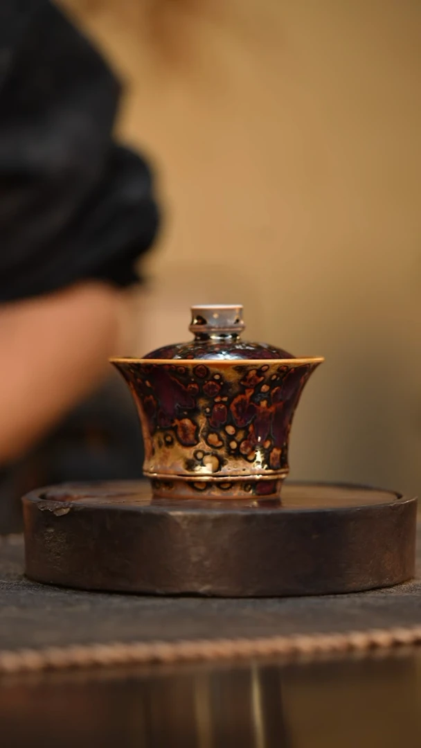 74柴房陶瓷柴烧斑鹿盖碗