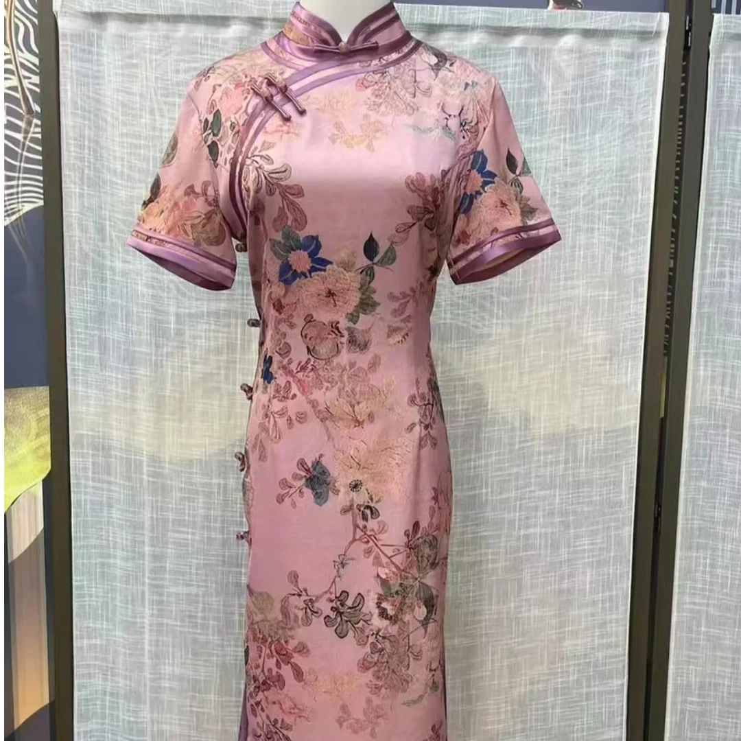 【闲花】2024年夏季新款复古百搭优雅大方日常淑女旗袍