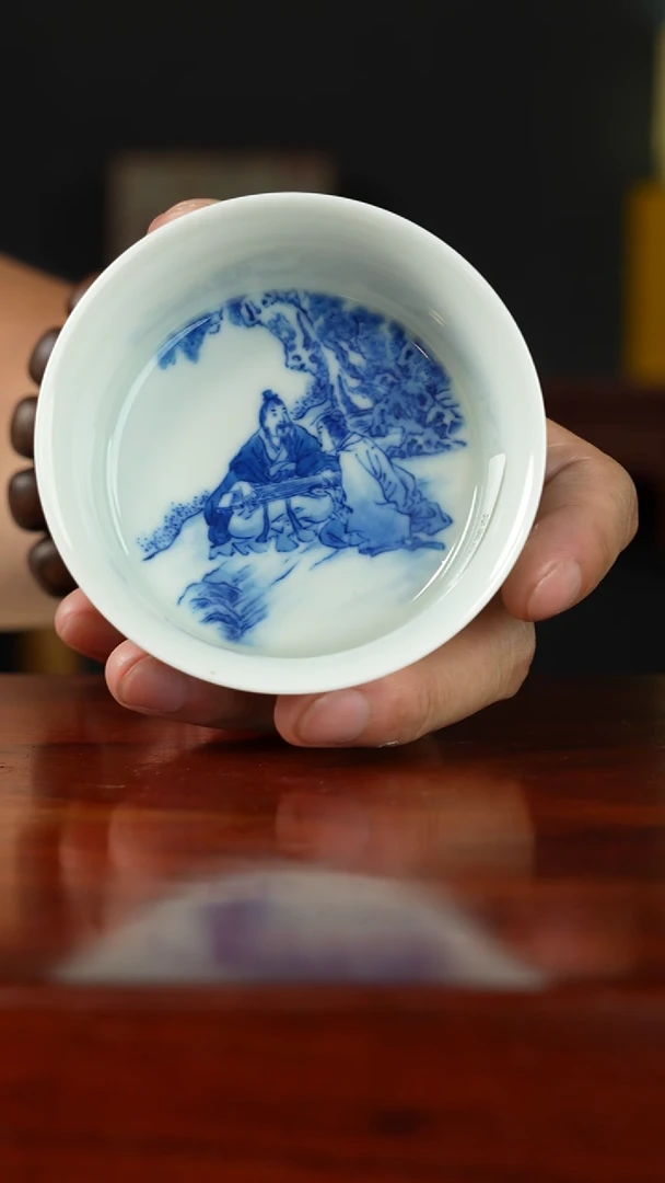 祖传窑 内画高士人物马蹄杯 真柴窑传承400年