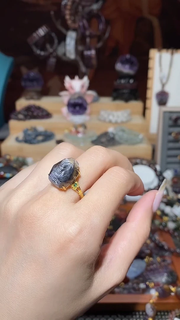 戒指未镶嵌水晶黑银钛