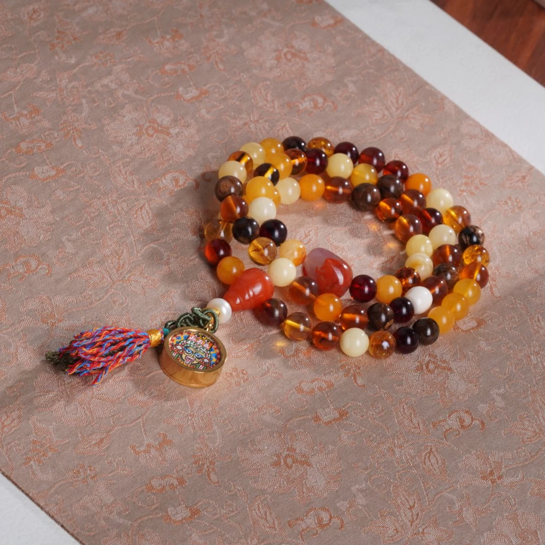 天然琥珀多圈手串简约百搭设计款唐卡—多样性发其一