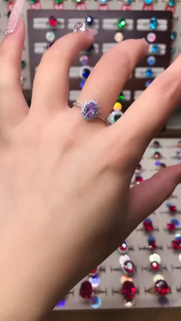 银S925镶嵌戒指紫色碧玺5*7 银托