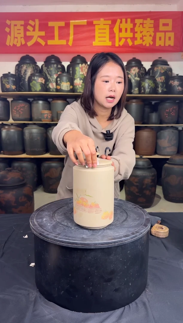 罐建水紫陶白泥彩填茶罐017