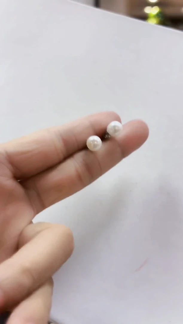 银S925镶嵌耳饰淡水珍珠7-8