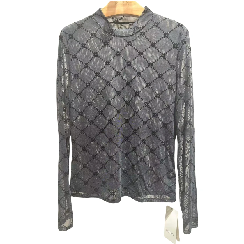 春款黑色长袖上衣针织时尚休闲百搭打底黑色印花圆领61766