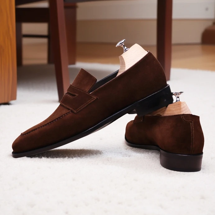 便士乐福麂皮商务休闲一脚蹬时尚百搭复古英伦风定制手工皮鞋男款