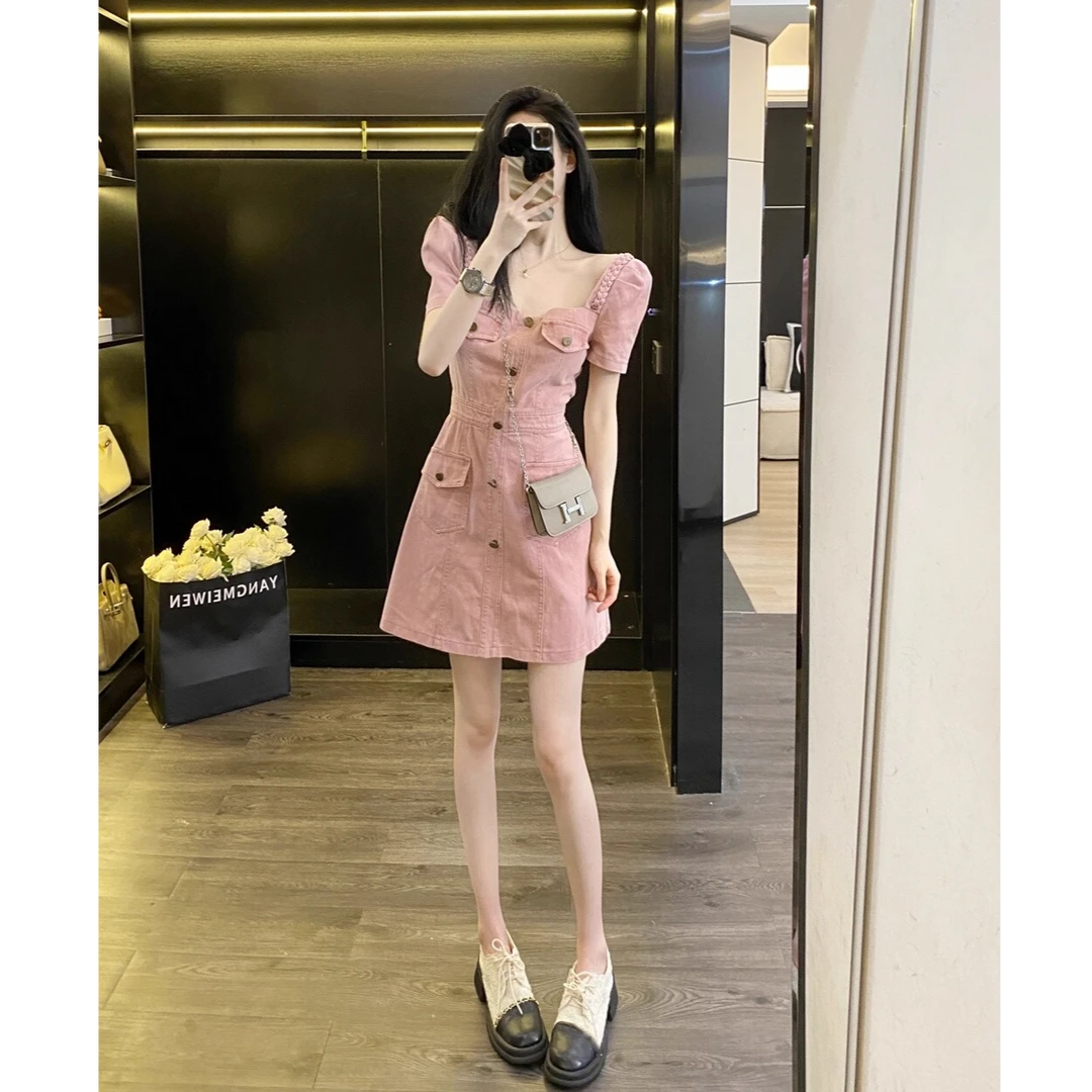 Leathercat牛仔连衣裙女装2025年新款夏装时尚气质显瘦绝美小裙子