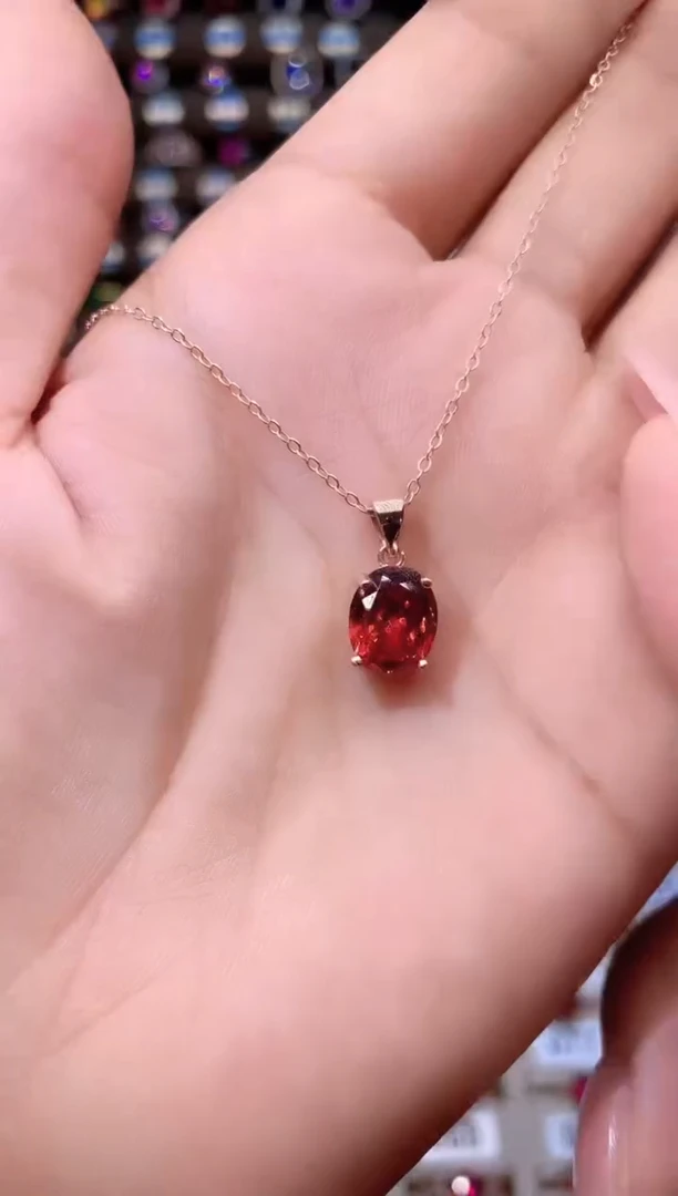 银S925镶嵌吊坠(赠链)石榴石810玫瑰金