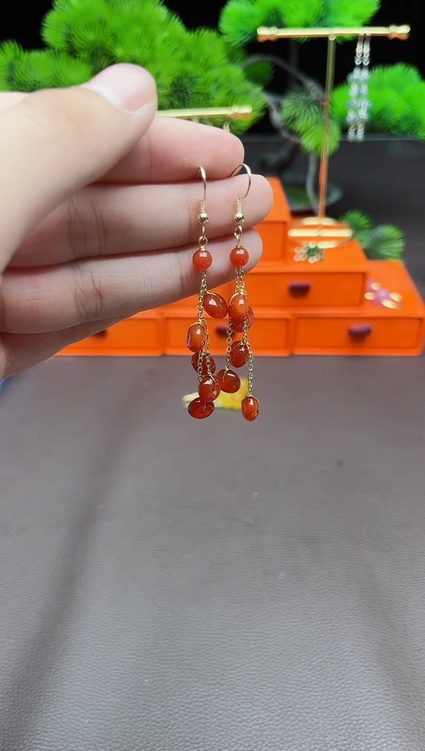 玛瑙/玉髓耳饰银S925镶嵌208