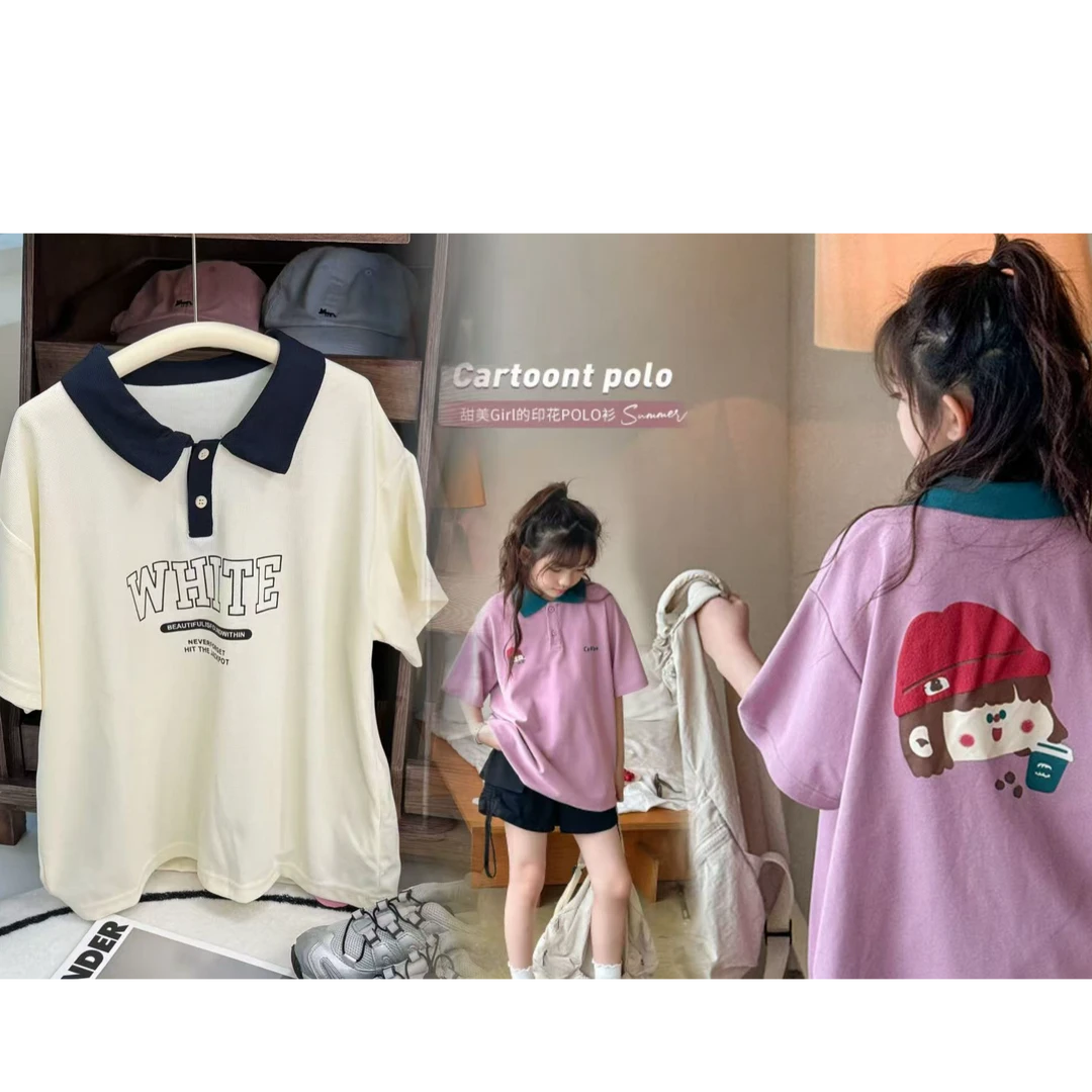 女童2024夏季新款中大童韩版甜美卡通印花短袖T恤SY307