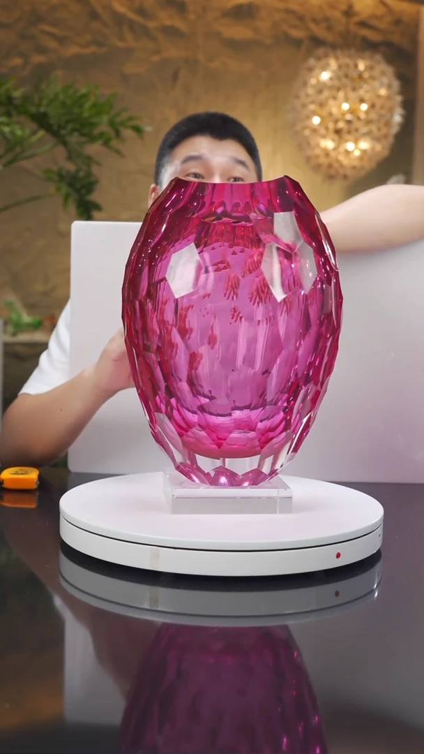 琉璃手工艺品设计款金红凹切面花瓶大号