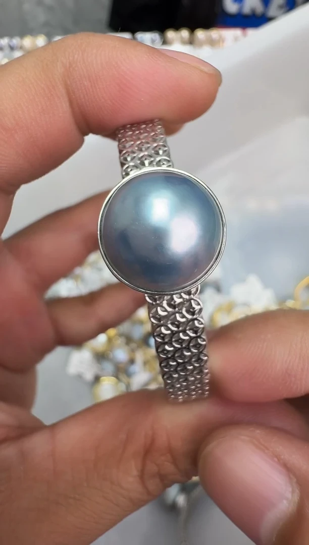 拼合珍珠（马贝珠）银S925镶嵌手镯马贝手镯