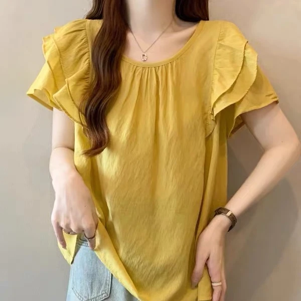 〖猫姐衣橱〗春夏新款时飞飞袖麻料洋气小衫
