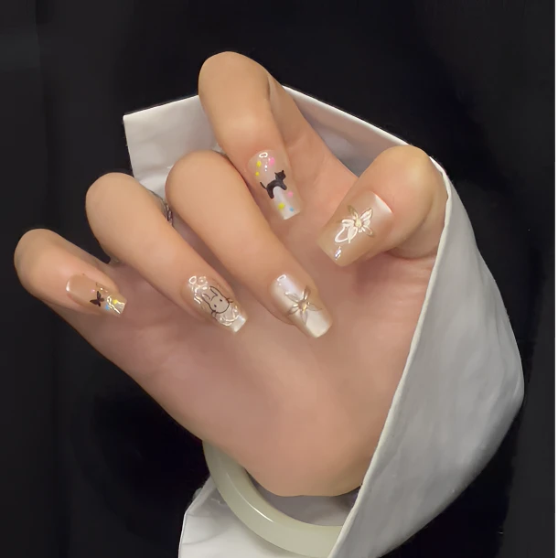 裸色猫眼穿戴甲裸色猫眼穿戴甲显白新款手工长款高级甜酷可爱百搭