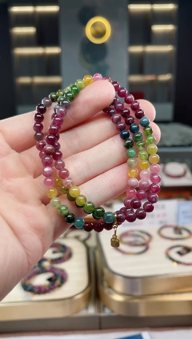 未镶嵌老矿碧玺彩虹三圈手串5mm+碧玺多样性发一条xion