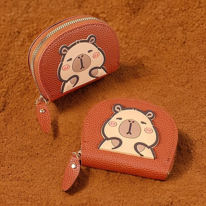 卡通水豚卡皮巴拉卡包多功能驾驶证零钱包女款真皮质感多卡位卡包