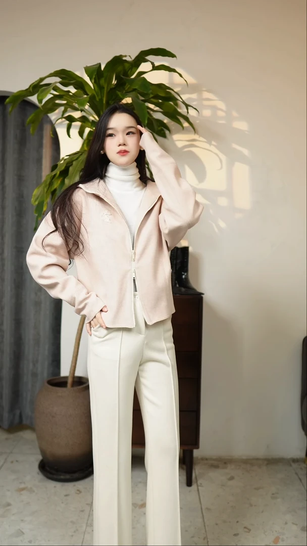 北京shangyi双开拉链浅粉色外套 m码