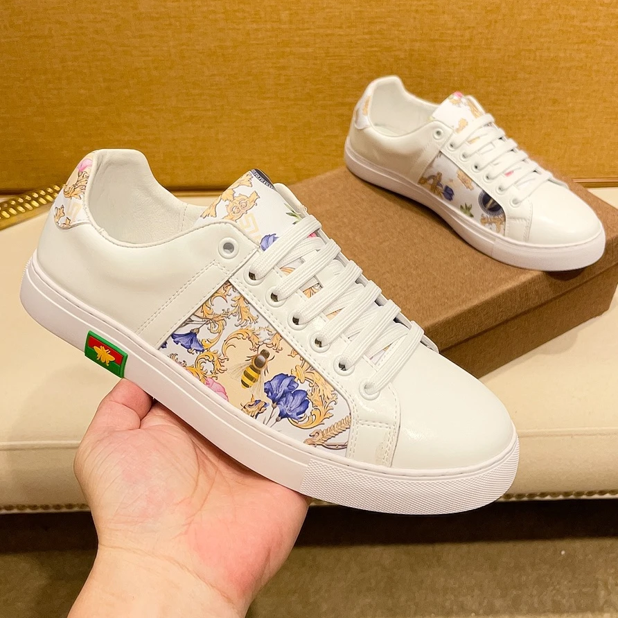 卡莱潮鞋新款小蜜蜂奢潮小白鞋高档男士真皮休闲板鞋夏季透气男鞋