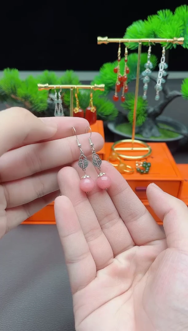 玛瑙/玉髓耳饰银S925镶嵌426