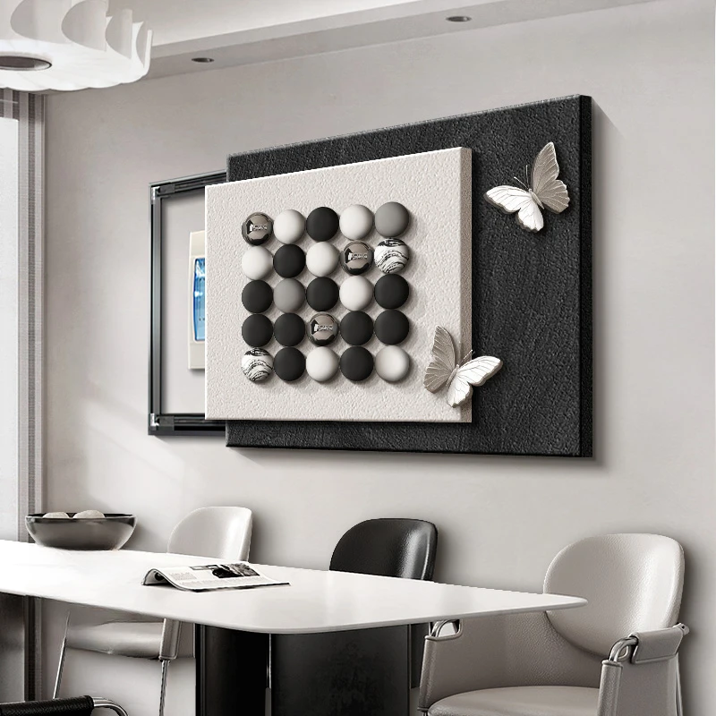 轻奢餐厅电表箱装饰画3d立体2025新款推拉遮挡面板配电箱电闸挂画