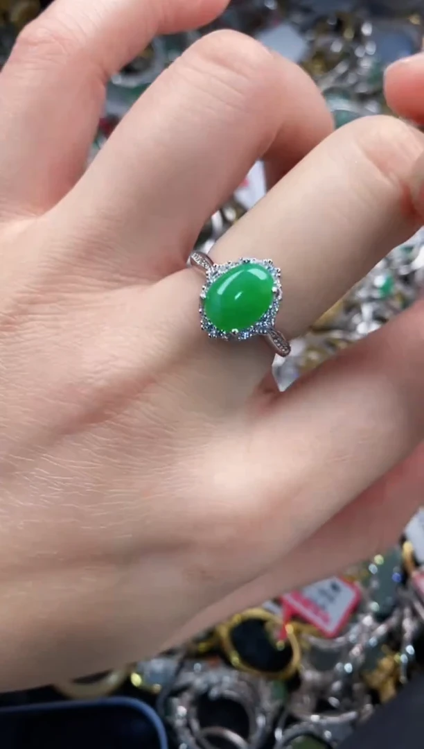 银S925镶嵌戒指翡翠999   1