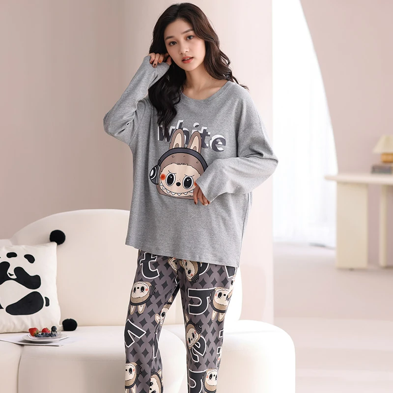 炸姐长袖睡衣女秋季2025新款卡通拉布布长裤休闲套装可外穿家居服