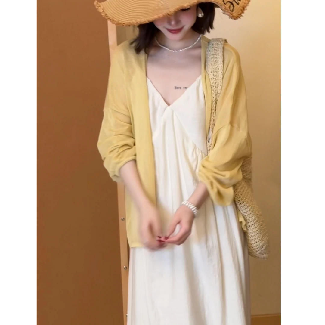 2025夏日上新韩系ins风奶盐黄针织开衫慵懒风宽松百搭显瘦