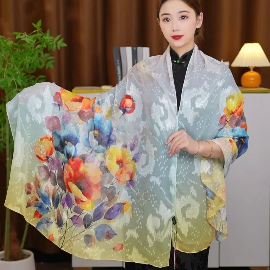 【繁花似锦】25年新款剪花提花高端丝巾时尚风中国风轻奢丝巾