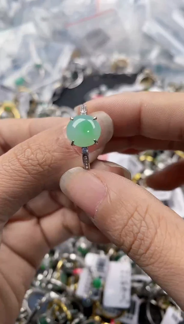 银S925镶嵌戒指翡翠888---9