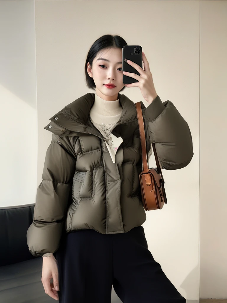 G41短款羽绒服深咖色（咖啡色）（S衣长54左右）