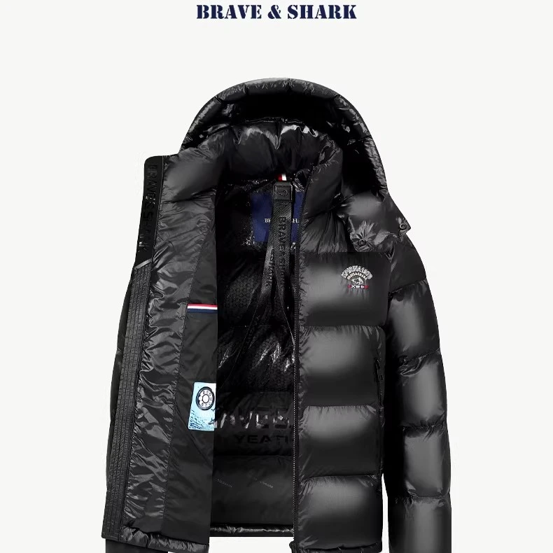 鹅绒勇士鲨鱼新款高端美式羽绒服高级感短款亮面加厚外套高充绒量